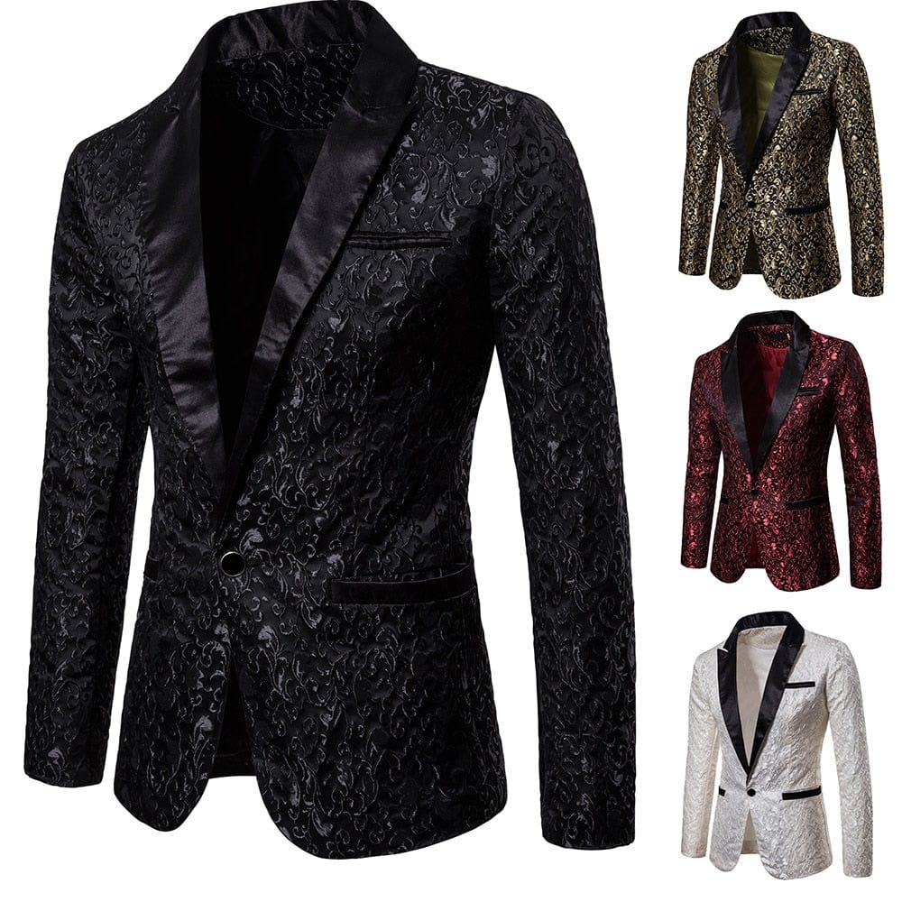 Showlu Fashion Store 0 Men's Floral Party Dress Suit Stylish Dinner Jacket Wedding Blazer Prom Tuxedo