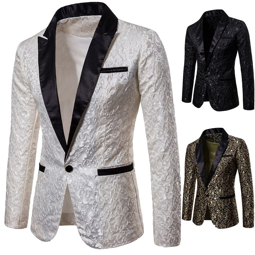 Showlu Fashion Store 0 Men's Floral Party Dress Suit Stylish Dinner Jacket Wedding Blazer Prom Tuxedo