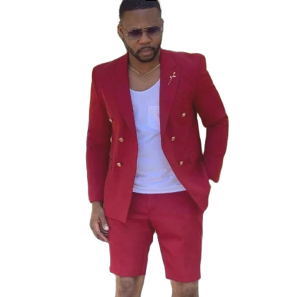 Showlu Fashion Store 0 Men's Suits Summer Red Blazer Double Breasted Men With Short Pant Wedding Groom Prom Party Terno Masculino For Man Jacket