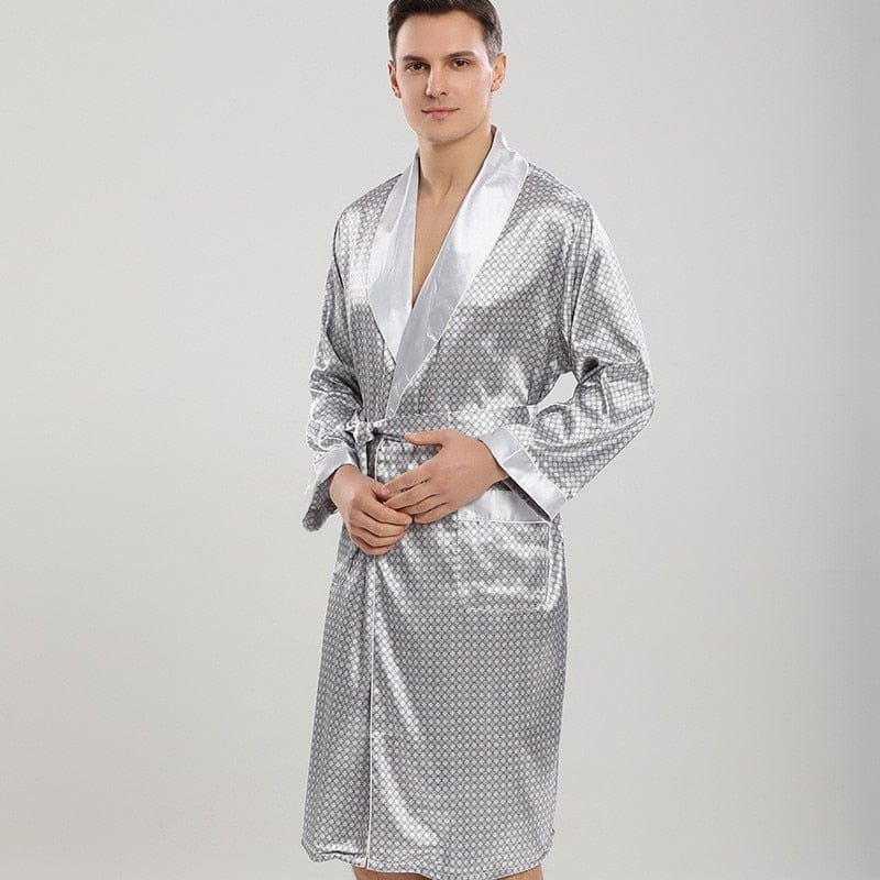 Showlu Fashion Store 0 Men Robe Sets Satin Kimono Gown Male Sleepwear Bathrobe Faux Silk 2PCS Robe&Shorts Suit Casual Nightwear Lounge Wear Homewear