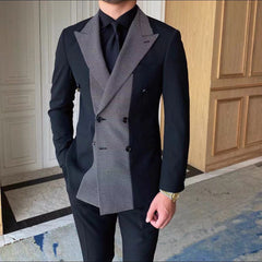 Showlu Fashion Store 0 Men's Patchwork Double Breasted Tuxedo Point Lapel Men's Business Prom Suit Best Men's Blazer Suit 2 Pieces (Jacket+Pants)