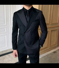 Showlu Fashion Store 0 Men's Patchwork Double Breasted Tuxedo Point Lapel Men's Business Prom Suit Best Men's Blazer Suit 2 Pieces (Jacket+Pants)