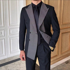 Showlu Fashion Store 0 Men's Patchwork Double Breasted Tuxedo Point Lapel Men's Business Prom Suit Best Men's Blazer Suit 2 Pieces (Jacket+Pants)