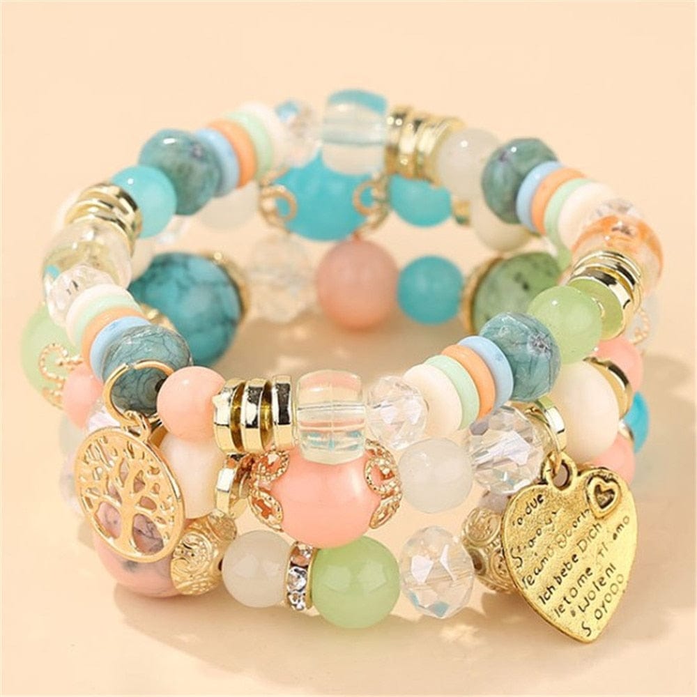 Showlu Fashion Store 0 multi blue t-heart DIEZI Korean Bohemian Multicolor Crystal Beads Rope Bracelets For Women Girls Ethnic Heart Charm Wrap Bracelet Pulseira Feminina