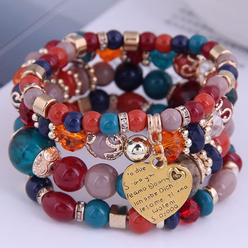 Showlu Fashion Store 0 multi DIEZI Korean Bohemian Multicolor Crystal Beads Rope Bracelets For Women Girls Ethnic Heart Charm Wrap Bracelet Pulseira Feminina