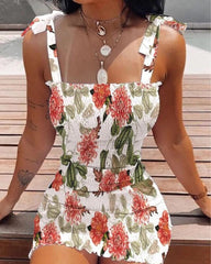 Showlu Fashion Store 0 Multicolor / S Beach Travel Party Dresses Women Sexy Mini Flower Print Skirt Hot Girl Fashion Stretch Slim Fit Bohemian Vest Dress