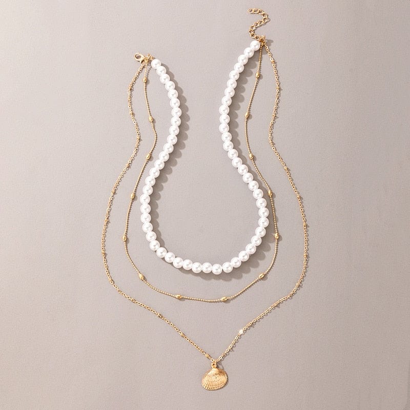 Showlu Fashion Store 0 Multilayer Vintage Style Simple 6MM Pearl Chain Choker Necklace For Women Wedding Love Shell Pendant Necklace Fashion Jewelry Wholesale