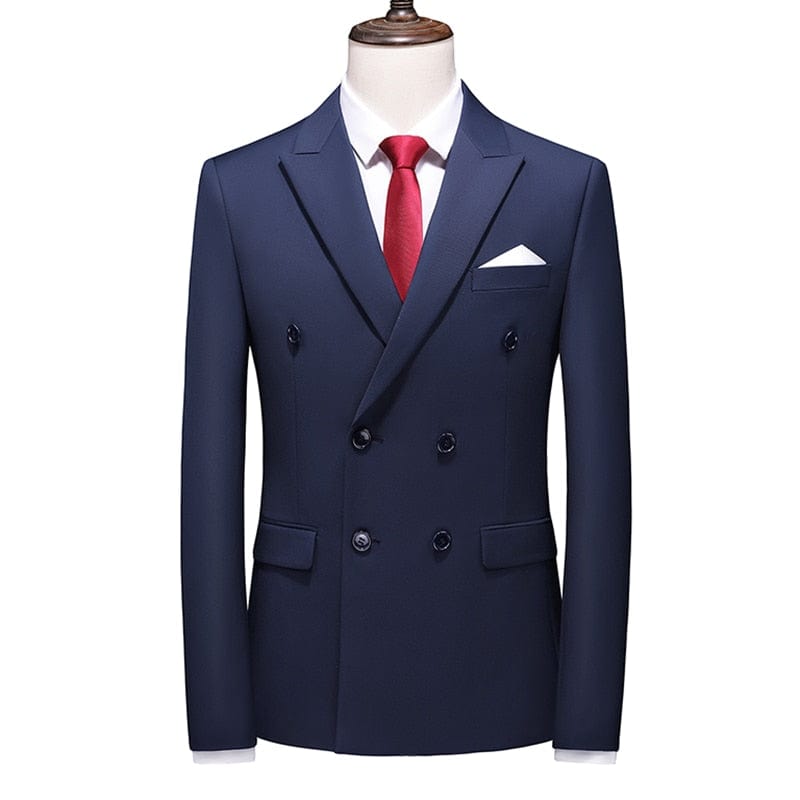 Showlu Fashion Store 0 Navy blue / Asia L(168cm-62kg) / China Plus Size 6XL-M Mens Double Breasted Blazer Classic New Solid Slim Fit Suit Jacket Formal Office Business Wedding Casual Blazers