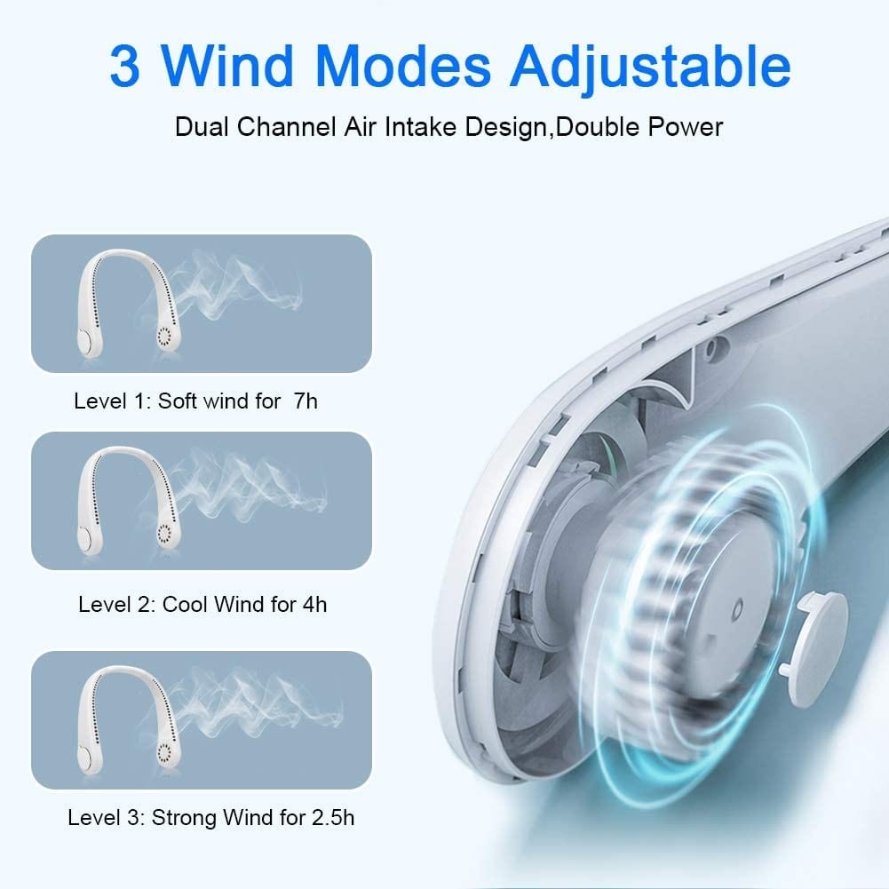 Showlu Fashion Store 0 Neck Fan New Mini  Portable Bladeless Hanging Neck 1200mAh Rechargeable Air Cooler 3 Speed Mini Summer Sports Fans usb fan