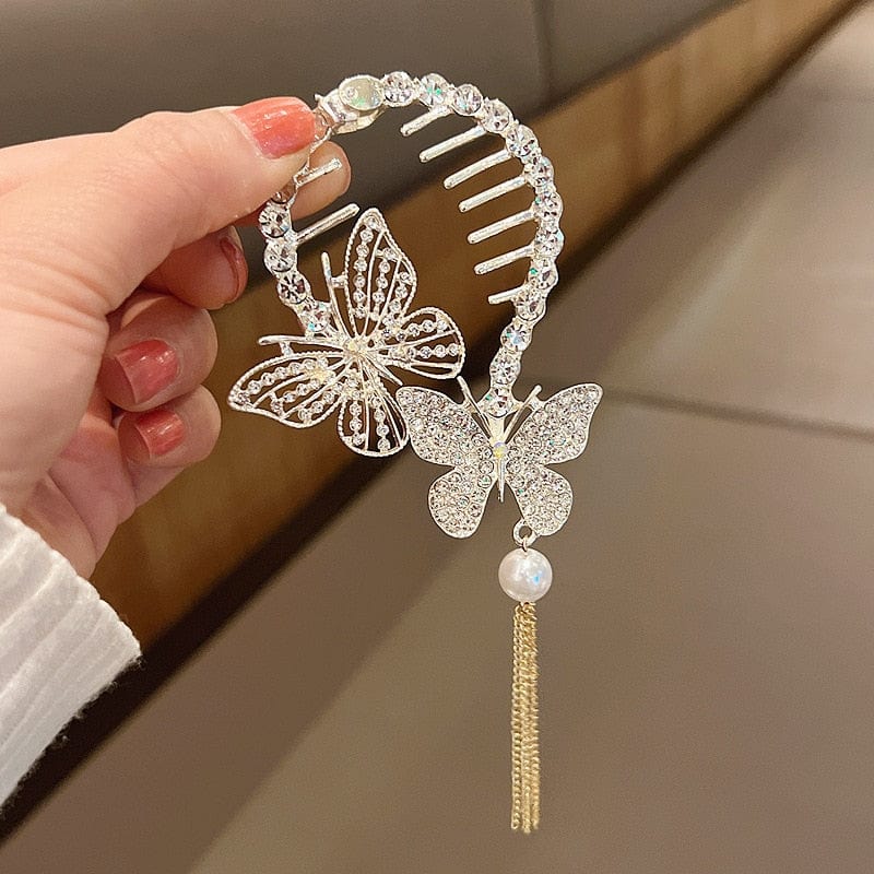 Showlu Fashion Store 0 New Angel Wings Pearl Rhinestone Tassel Pill Head Ponytail Buckle Hair Clip Female Korean Hair Card Hair Accessories