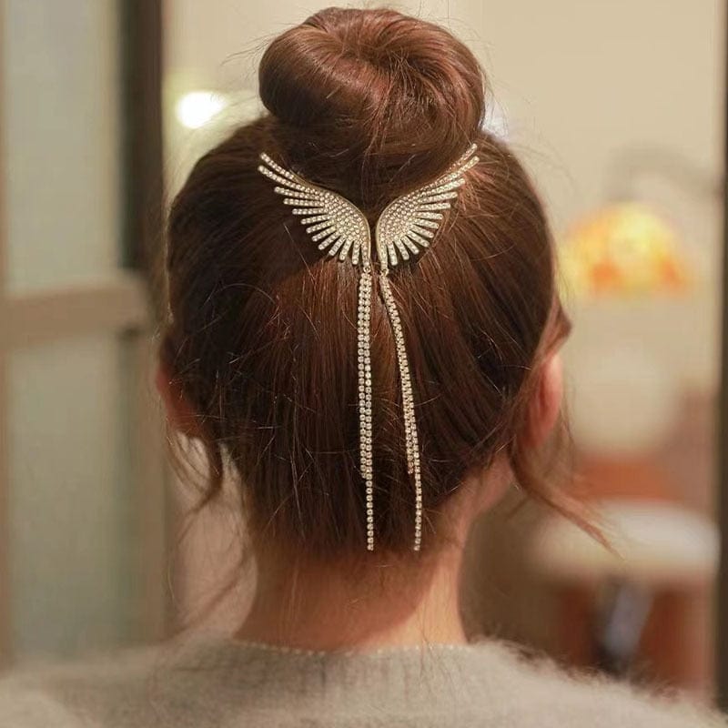 Showlu Fashion Store 0 New Angel Wings Pearl Rhinestone Tassel Pill Head Ponytail Buckle Hair Clip Female Korean Hair Card Hair Accessories