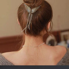 Showlu Fashion Store 0 New Angel Wings Pearl Rhinestone Tassel Pill Head Ponytail Buckle Hair Clip Female Korean Hair Card Hair Accessories