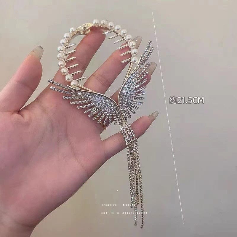 Showlu Fashion Store 0 New Angel Wings Pearl Rhinestone Tassel Pill Head Ponytail Buckle Hair Clip Female Korean Hair Card Hair Accessories