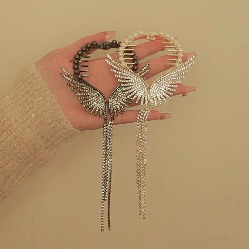 Showlu Fashion Store 0 New Angel Wings Pearl Rhinestone Tassel Pill Head Ponytail Buckle Hair Clip Female Korean Hair Card Hair Accessories