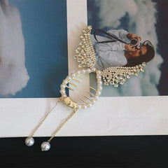 Showlu Fashion Store 0 New Angel Wings Pearl Rhinestone Tassel Pill Head Ponytail Buckle Hair Clip Female Korean Hair Card Hair Accessories