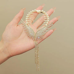 Showlu Fashion Store 0 New Angel Wings Pearl Rhinestone Tassel Pill Head Ponytail Buckle Hair Clip Female Korean Hair Card Hair Accessories