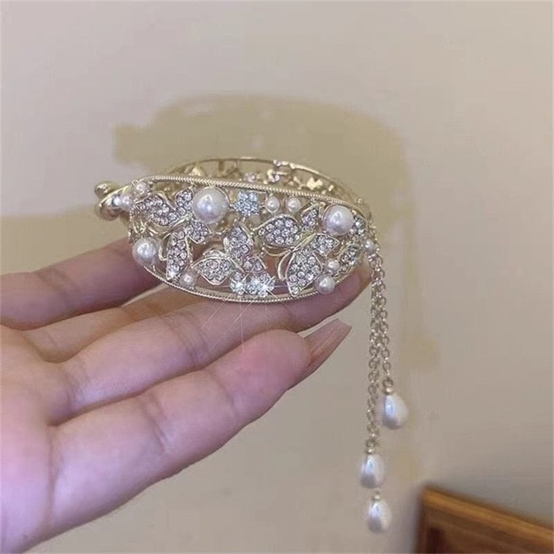 Showlu Fashion Store 0 New Angel Wings Pearl Rhinestone Tassel Pill Head Ponytail Buckle Hair Clip Female Korean Hair Card Hair Accessories