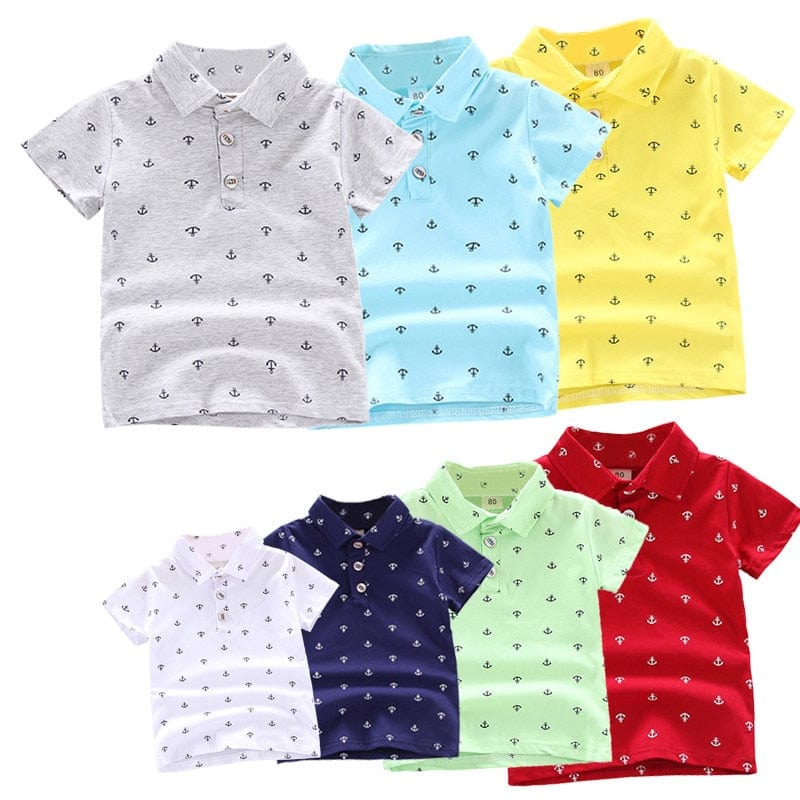 Showlu Fashion Store 0 New Baby Kids Boys Fashion Breathable Print Short Sleeve Lapel Collar Cotton Shirt