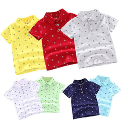 Showlu Fashion Store 0 New Baby Kids Boys Fashion Breathable Print Short Sleeve Lapel Collar Cotton Shirt