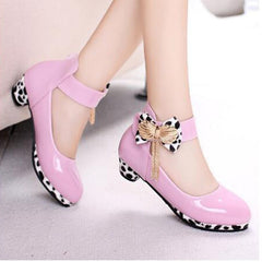 Showlu Fashion Store 0 New Children Princess High Heel for Girls Leather Shoes Fashion Wild Purple Dress Butterfly Shoes Kids Party Wedding Dance Shoes