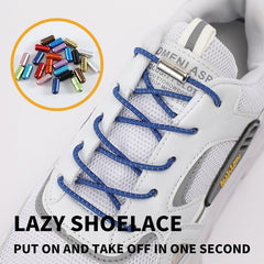 Showlu Fashion Store 0 New Reflective Circular Elastic Shoe laces No Tie Shoelaces Metal Lock Lazy Laces for Kids and Adult One size fits all shoe