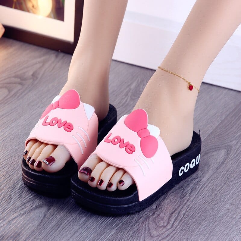 Showlu Fashion Store 0 New Summer High-heeled Thick Soled Slippers Women's Cute Cartoon Bear Heightening Sandals Shoes Woman Heels Summer Slipper Slide