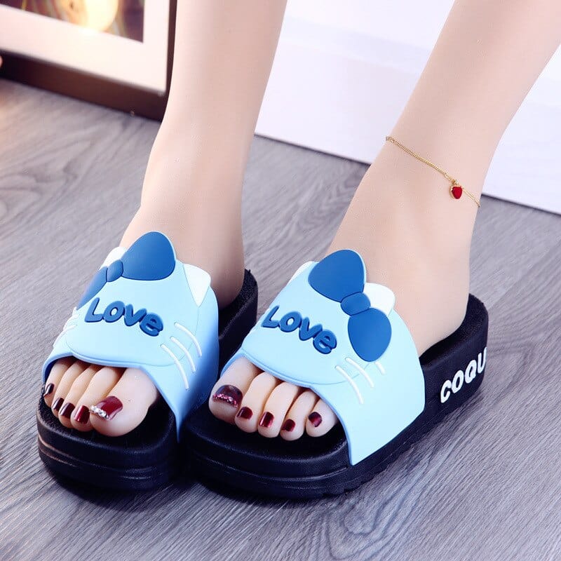 Showlu Fashion Store 0 New Summer High-heeled Thick Soled Slippers Women's Cute Cartoon Bear Heightening Sandals Shoes Woman Heels Summer Slipper Slide