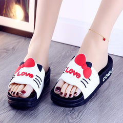 Showlu Fashion Store 0 New Summer High-heeled Thick Soled Slippers Women's Cute Cartoon Bear Heightening Sandals Shoes Woman Heels Summer Slipper Slide