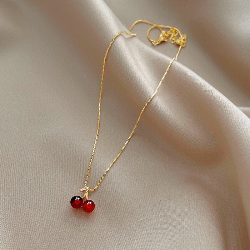 Showlu Fashion Store 0 New Wine Red Cherry Gold Colour Pendant Necklace For Women Personality Fashion Necklace Wedding Jewelry Birthday Gifts