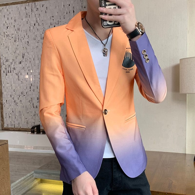 Showlu Fashion Store 0 Orange / Asian M 46-54KG Blazer Fot Men Spring New Male Gradient Suit Jacket Masculino Korean Style Slim Fit Casual Men Fashion Trend Dress Jacket