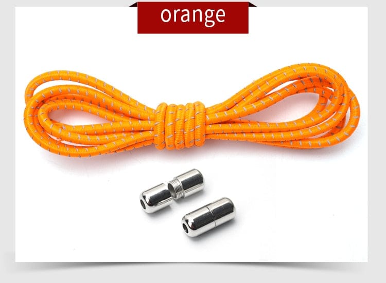 Showlu Fashion Store 0 Orange / China New Reflective Circular Elastic Shoe laces No Tie Shoelaces Metal Lock Lazy Laces for Kids and Adult One size fits all shoe