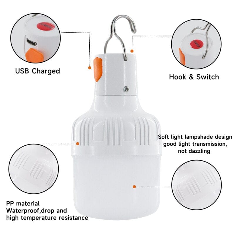 Showlu Fashion Store 0 Outdoor USB Rechargeable LED Lamp Bulbs 60W Emergency Light Hook Up Camping Fishing Portable Lantern Night Lights