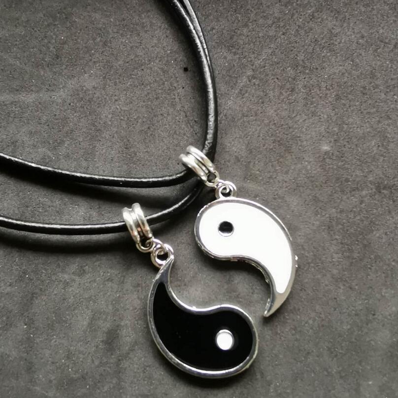 Showlu Fashion Store 0 Paired Things Necklace For Couple BFF colier Friendship Yin Yang Pendants Necklaces Black collares para mujer Vintage Choker