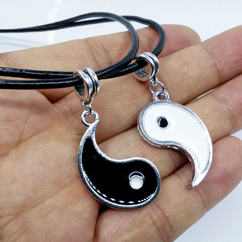 Showlu Fashion Store 0 Paired Things Necklace For Couple BFF colier Friendship Yin Yang Pendants Necklaces Black collares para mujer Vintage Choker