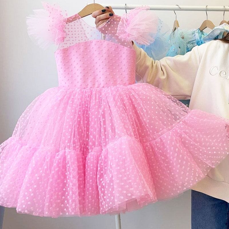 Showlu Fashion Store 0 pink 01 / 4T Summer Girl Dress Birthday Party Princess Dress Children  Polka Dots Gown Flower Girl Wedding Tutu Fluffy Dresses Vestidos