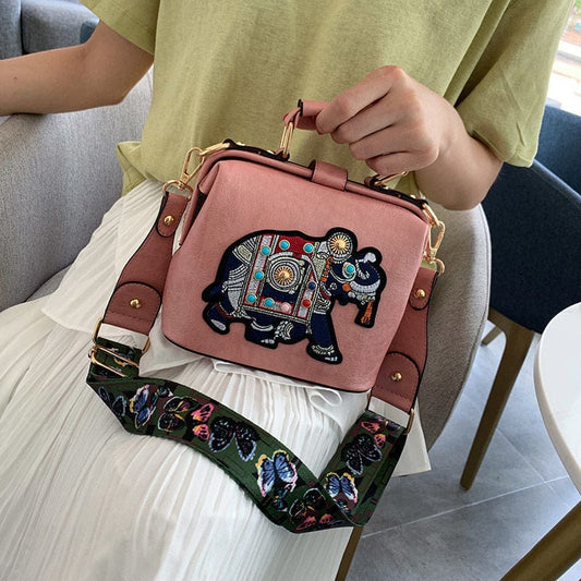 Showlu Fashion Store 0 Pink / 18X15X10cm Designer Luxury Handbags Crossbody Bags Elephant Embroidered Bags for Women Leather Handbag Messenger Bag Purses Satchels