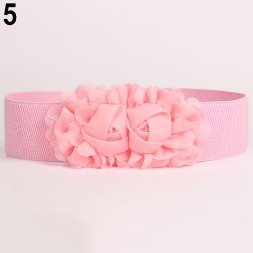 Showlu Fashion Store 0 Pink 2020 Women Girl Wide Stretch Elastic Waist Belt Solid Color Flower Waistband belts for women поясок для платья ремень женский