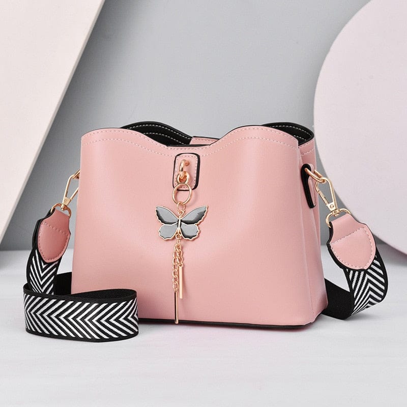 Showlu Fashion Store 0 Pink / 23cmx18cmx11cm 2023 Women White Handbag New Designer Butterfly Tassel PU Leather Messenger Bags Ladies Crossbody Female Tote Shoulder Bag