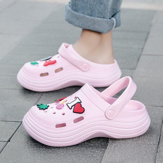 Showlu Fashion Store 0 Pink / 35 36 2023 New Summer Women's Slippers Thick-Soled Height-Increasing Sandals Women's Hollow-Out Shoes Casual Garden Shoes Clogs