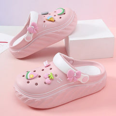 Showlu Fashion Store 0 Pink / 35-36 / China 2023 Fshion Cratoon Charms Clogs Shoes Outdoor Women Slippers Thick Sole High Quality Summer Sandals For Girls