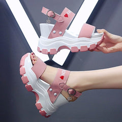 Showlu Fashion Store 0 Pink / 35 Platform Sandals Sports New Summer Chunky High Heels Female Wedges Shoes for Women's Fish Toe Red Fashion Red Sandalia Feminina