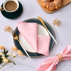 Showlu Fashion Store 0 Pink 50 Pcs Satin Table Napkins 12x12inches Square Dinner Napkins Washable Soft Table Napkins for Wedding Birthday Parties Decoration