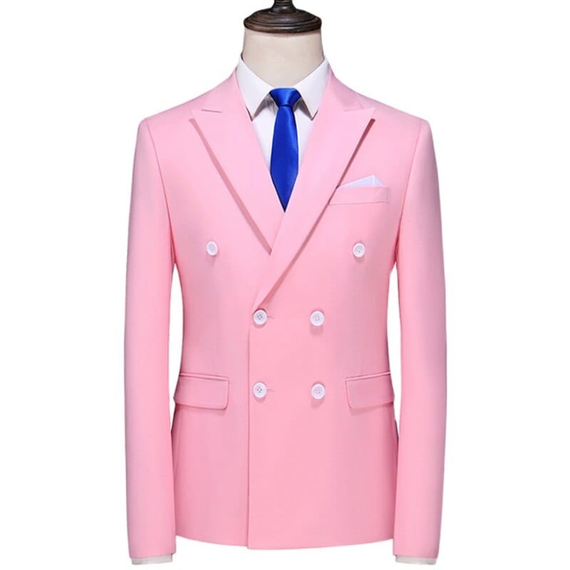 Showlu Fashion Store 0 Pink / Asia L(168cm-62kg) / China Plus Size 6XL-M Mens Double Breasted Blazer Classic New Solid Slim Fit Suit Jacket Formal Office Business Wedding Casual Blazers