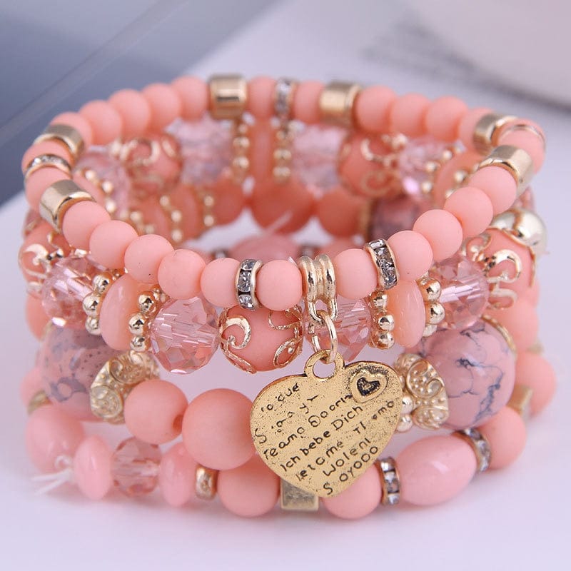 Showlu Fashion Store 0 pink DIEZI Korean Bohemian Multicolor Crystal Beads Rope Bracelets For Women Girls Ethnic Heart Charm Wrap Bracelet Pulseira Feminina