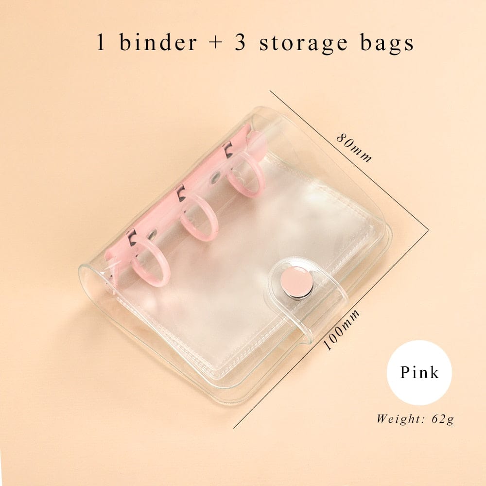 Showlu Fashion Store 0 pink / mini Creative Cute Transparent 3 ring Mini Loose-leaf Hand Book Student Portable Notebook ring binder Kawaii School Supplies