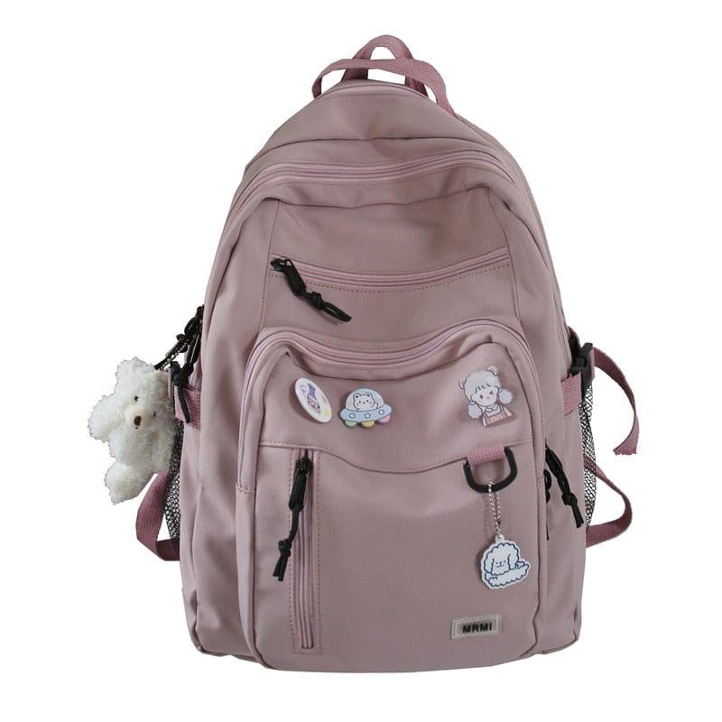 Showlu Fashion Store 0 Pink With bear doll Fashion Big Student Backpack NEW Badge Rucksack Girls School Bag High Capacity Women Backpack Female Cute Leisure Travel Mochila