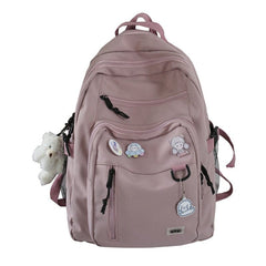 Showlu Fashion Store 0 Pink With bear doll Fashion Big Student Backpack NEW Badge Rucksack Girls School Bag High Capacity Women Backpack Female Cute Leisure Travel Mochila