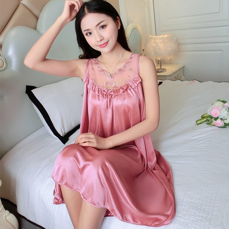 Showlu Fashion Store 0 Pink Yellow / M Women Ice Silk Sleepwear Set Nightdress Homewear Nightwear Pyjamas Female Lace Sleepwear V-neck Nightgown Plus Size 4XL 100kg