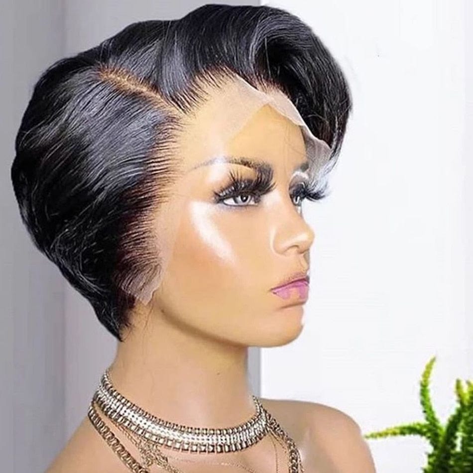 Showlu Fashion Store 0 Pixie Cut Wig Transparent Lace Human Hair Wigs For Women Straight Short Bob Wig T Part Lace Wig Prepluck Brazilia Human Hair