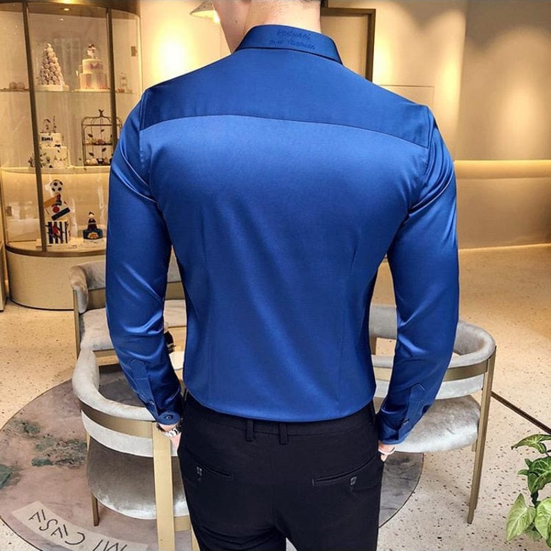 Showlu Fashion Store 0 Plain Long Sleeve Shirts and Blouses for Men Business Silk Summer Button Man Tops Fashion 2023 Social High Quality Clothing S I